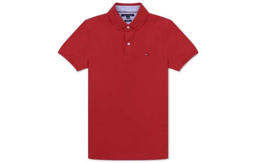 Tommy Hilfiger Polo Shirts Men's Red Polo Collar Moderate Straight Fit