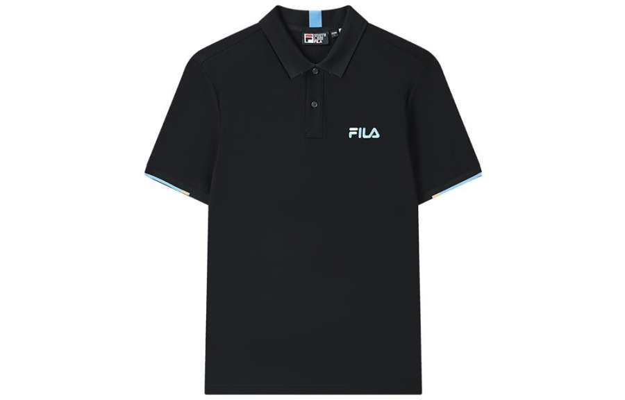 FILA Polo Shirts Men's Black Polo Collar Moderate Straight Fit