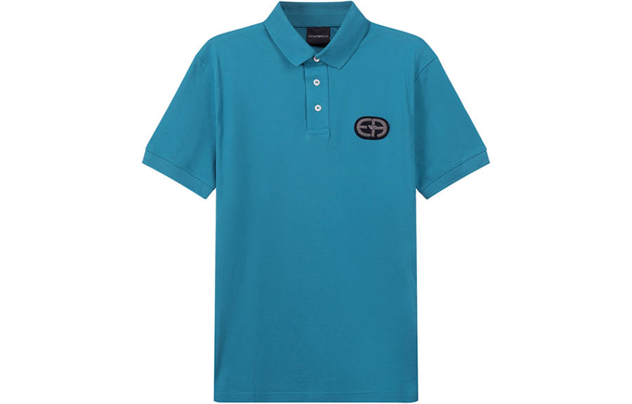 EMPORIO ARMANI Polo Shirts Men's Aqua Blue Polo Collar Moderate Straight Fit