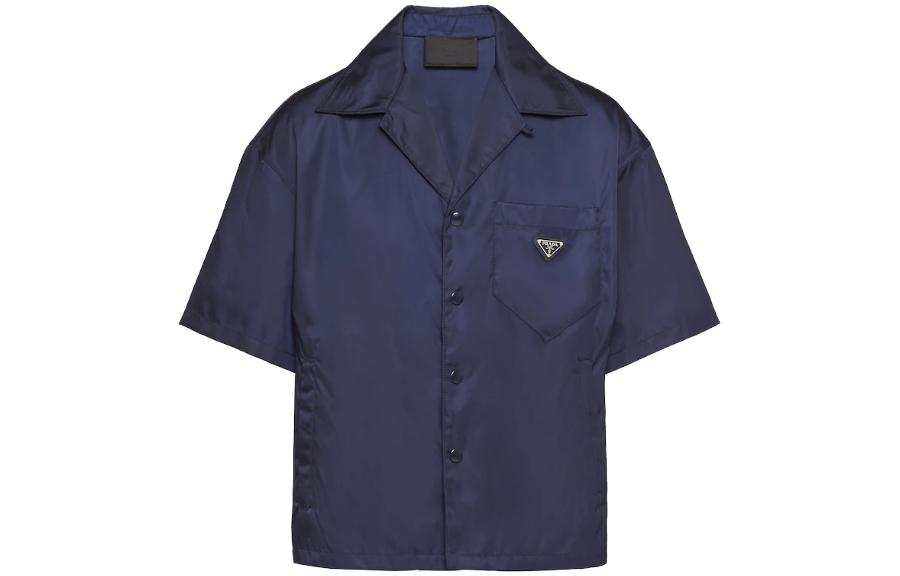 PRADA PRADA Shirts Men's Blue Cuban Collar Moderate Other