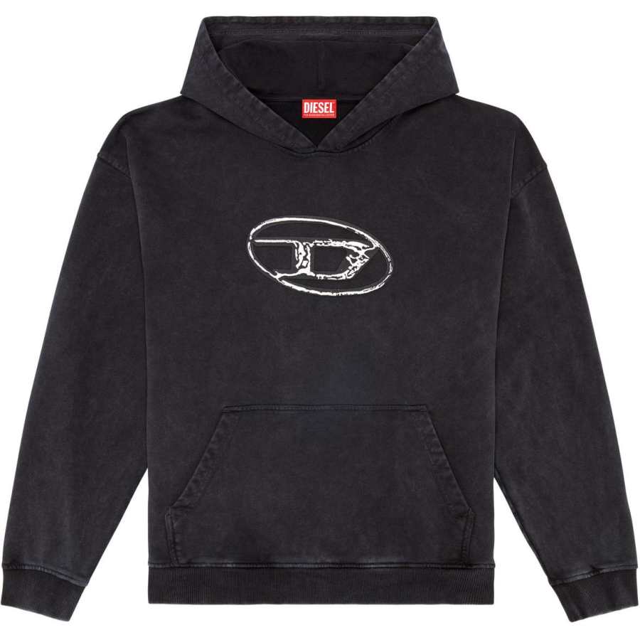 DIESEL S Boxt Hood Q7 Multi Layered Logo Printed Hoodie