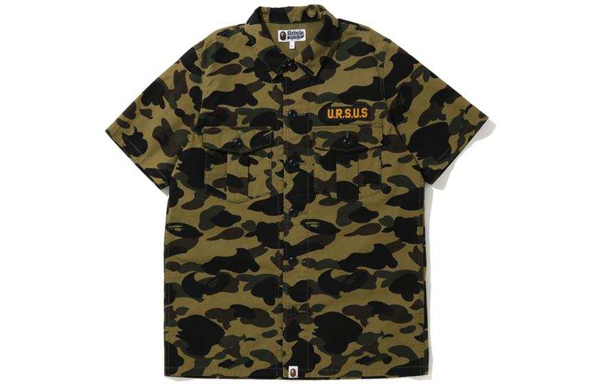 A BATHING APE Bape Shirts Men's Green Lapel Moderate Shirt