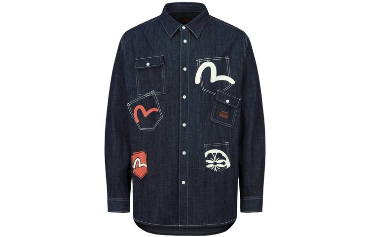 EVISU EVISU Shirts Men's Denim Blue Lapel Moderate Other