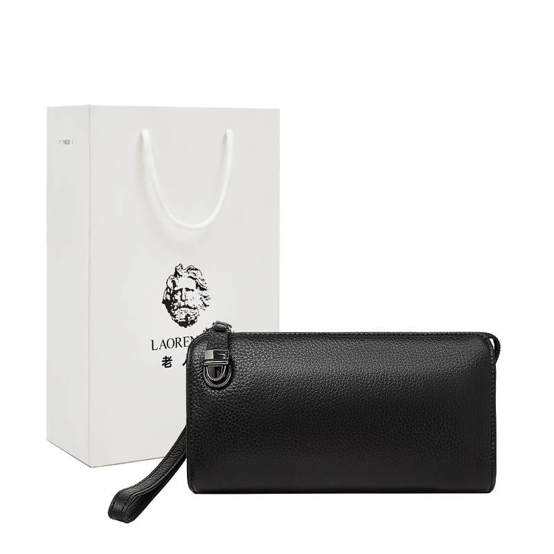 LAORENTOU Top Grain Cow Leather Clutch Regular Men's Black