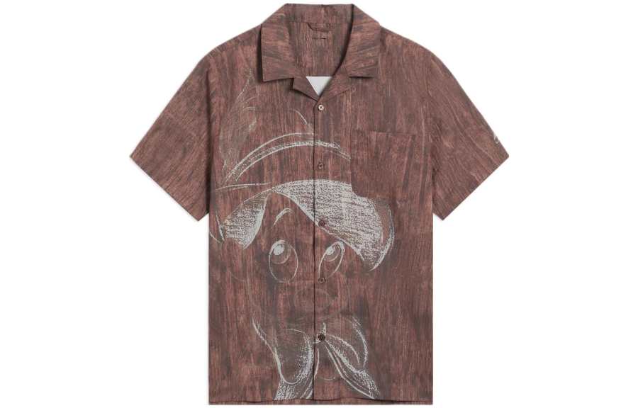 Li-Ning Li Ning X Disney Shirts Men's Umber Wood Grain All Over Print Lapel Moderate Other
