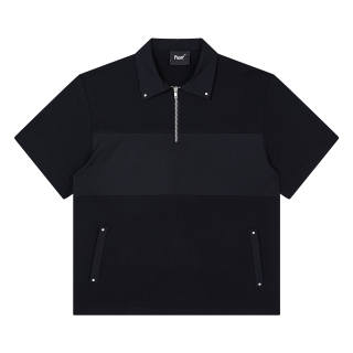PASET Polo Shirts Unisex Black Polo Collar Moderate Straight Fit