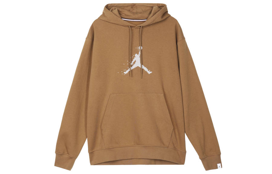 Jordan Jordan Essentials Holiday Alphanumeric Logo Print Casual Long Sleeved Fleece Lined Hooded Sweatshirt Men's Brown