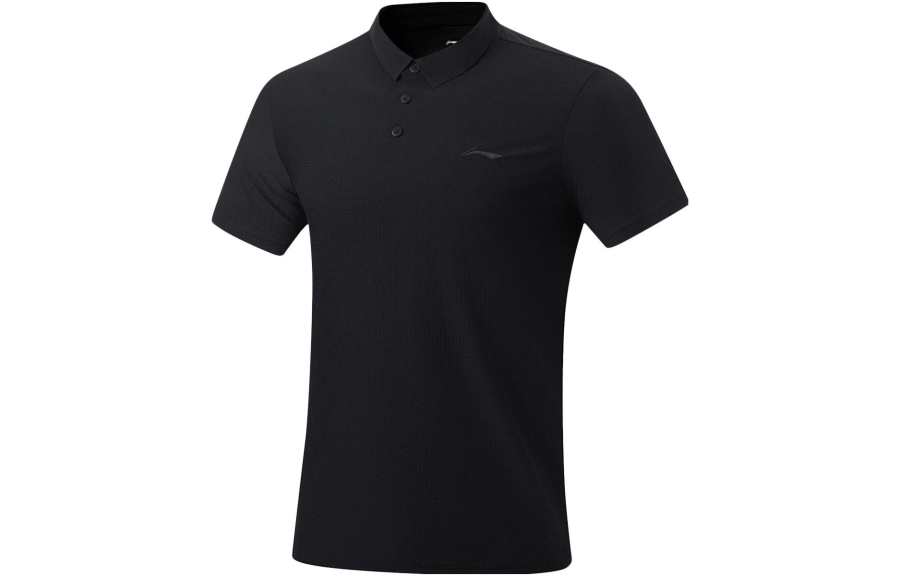 Li-Ning Li Ning Fitness Series Polo Shirts Men's Black Polo Collar Moderate Straight Fit