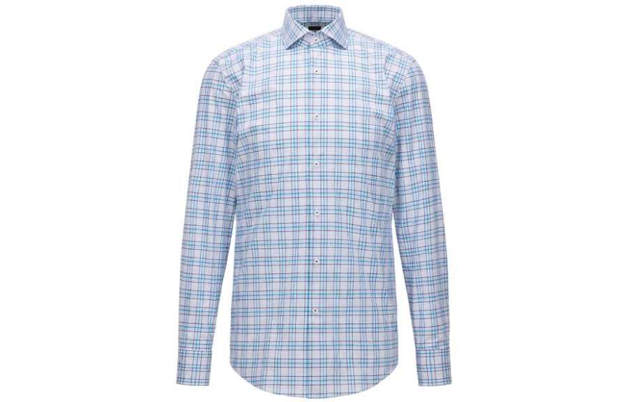 HUGO BOSS Shirts Men's Blue Lapel Moderate Other