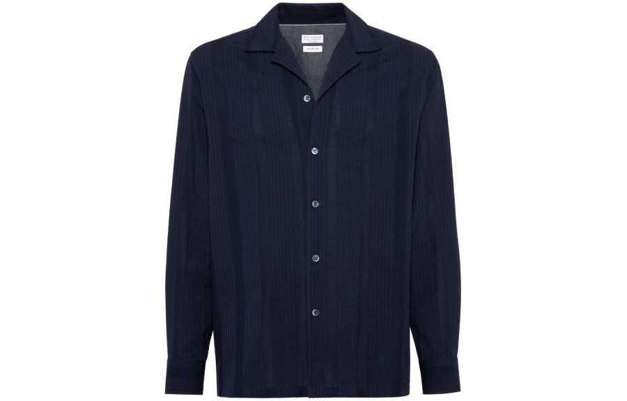 Brunello Cucinelli Jacquard Stripe Straight Hem Shirt