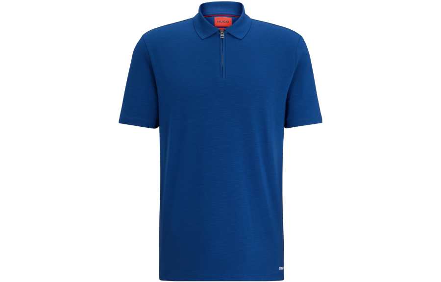 HUGO BOSS FW23 Cotton Blend Polo Shirt With Zip Placket Polo Shirt Men's Blue
