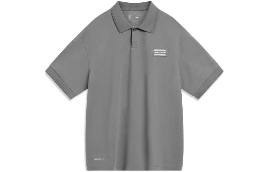 Li-Ning Li Ning CF Polo Shirts Unisex Lead Gray Polo Collar Moderate Straight Fit
