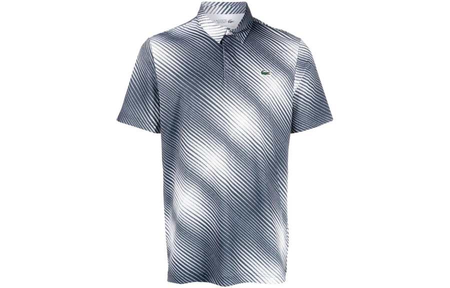 LACOSTE Polo Shirts Men's Blue White Polo Collar Moderate Straight Fit