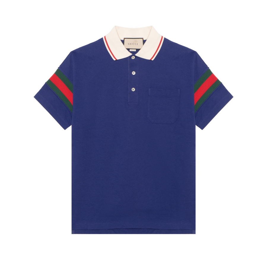 GUCCI Polo Shirts Men's Blue Polo Collar Moderate