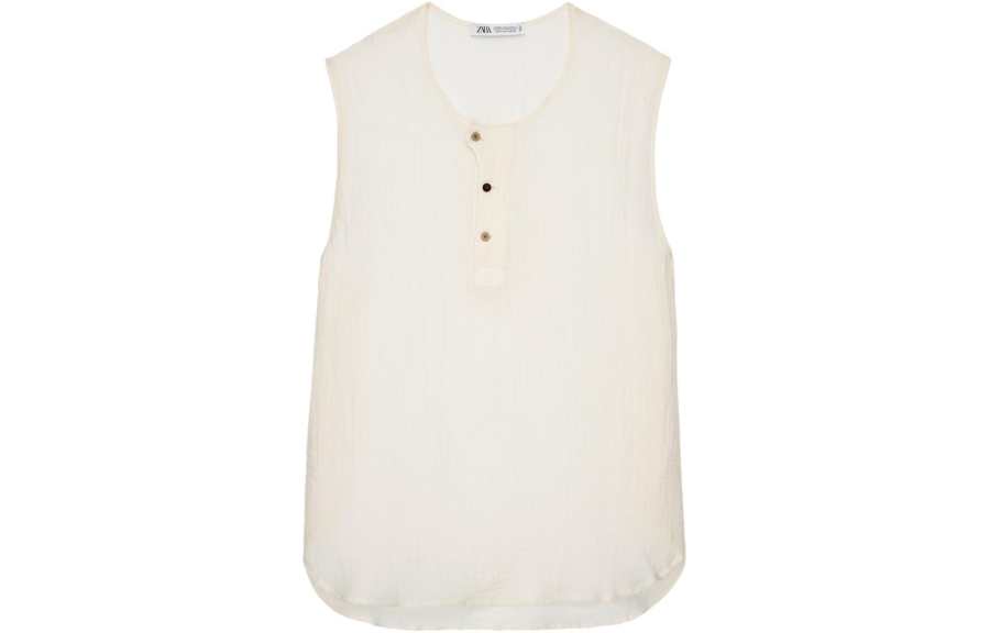 ZARA Shirts Men's Cream Crew Neck Moderate Other
