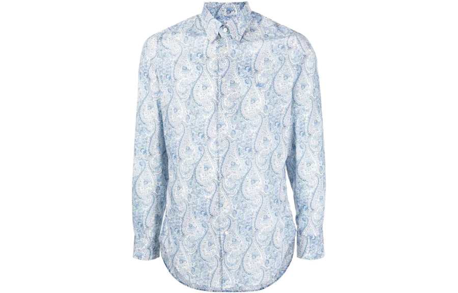 ETRO Shirts Men's Blue Lapel Moderate Straight Fit