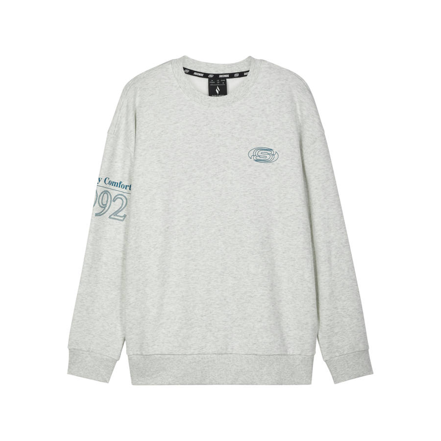 Skechers Fleece Lined Retro Sports Loose Fit Crew Neck Sweatshirt Unisex Gray