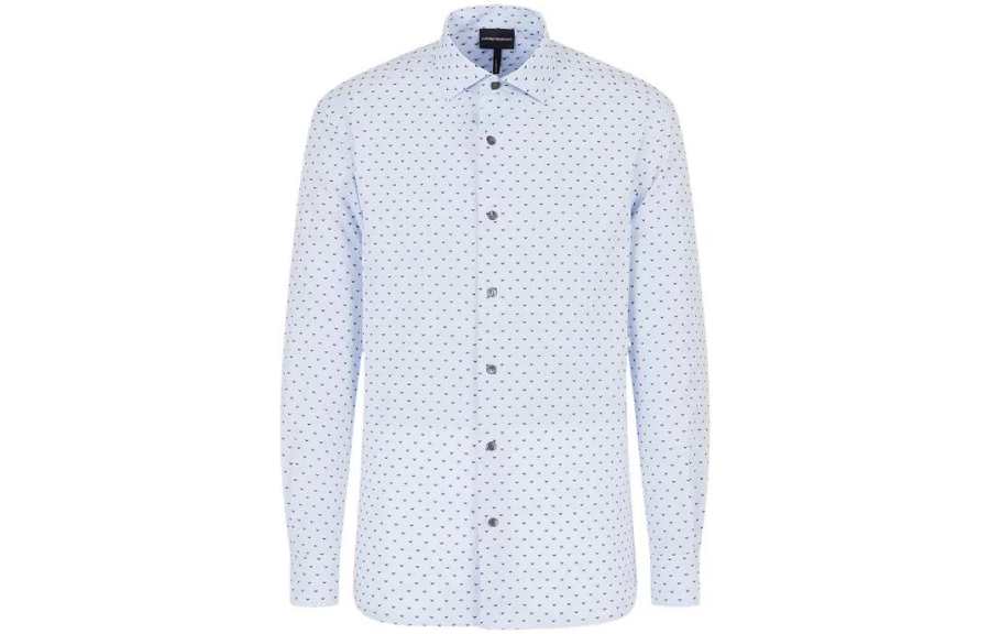 EMPORIO ARMANI Shirts Men's Blue Lapel Moderate Shirt