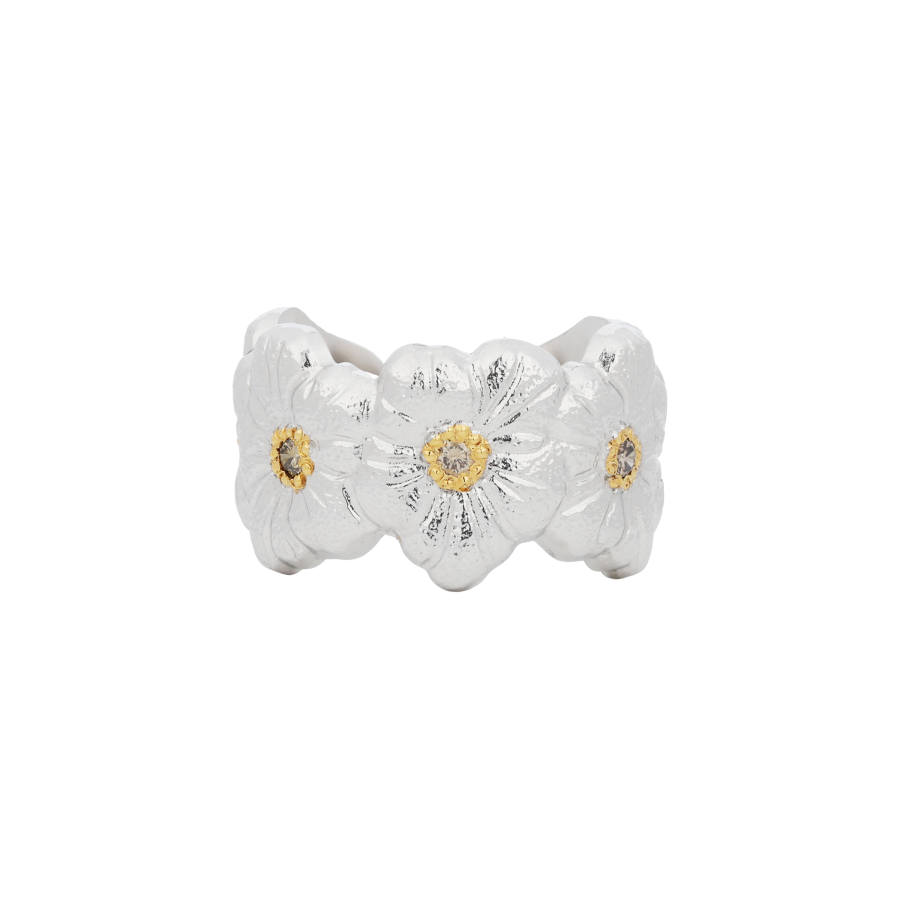 BUCCELLATI BLOSSOMS 925 Sterling Silver With Diamond Rings Unisex Silver