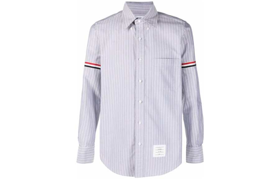 THOM BROWNE Shirts Men's Blue Polo Collar Moderate Shirt