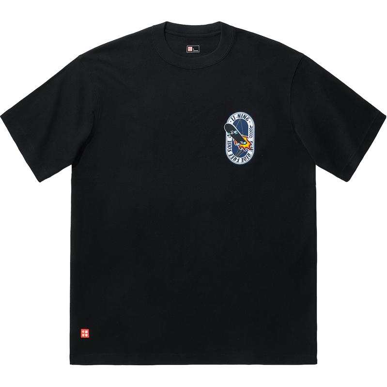 Li-Ning Li Ning T Shirts Unisex Black Crew Neck Moderate Straight Fit