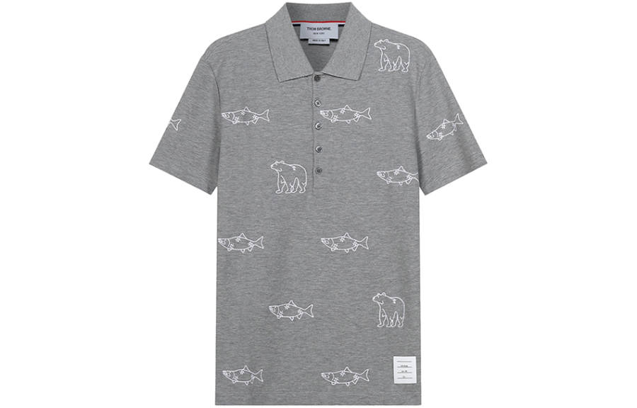 THOM BROWNE Polo Shirts Men's Gray Lapel Moderate Other