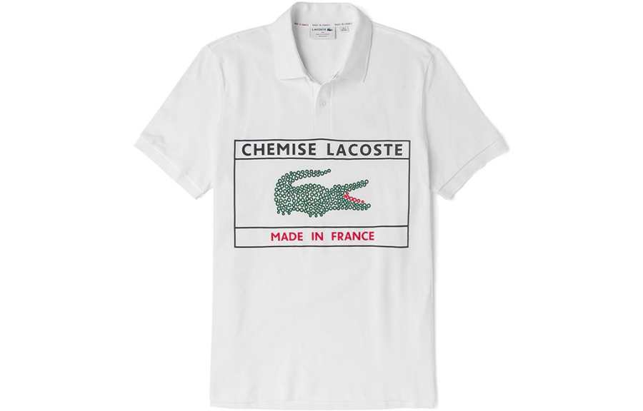 LACOSTE Polo Shirts Men's White Polo Collar Moderate Straight Fit