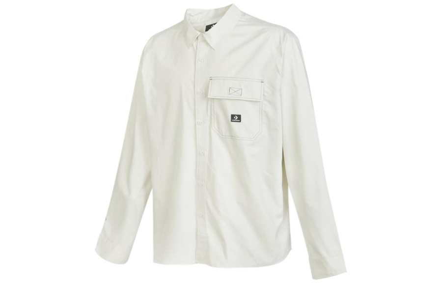 Converse Converse WOVEN BUTTON DOWN Shirts Men's White Polo Collar Moderate Shirt