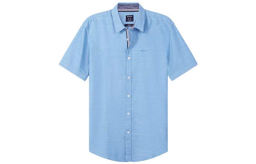 HUGO BOSS Shirts Men's Blue Lapel Moderate Other