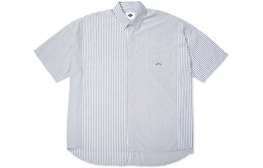 MADNESS Shirts Unisex White Gray Stripes Lapel Moderate Shirt