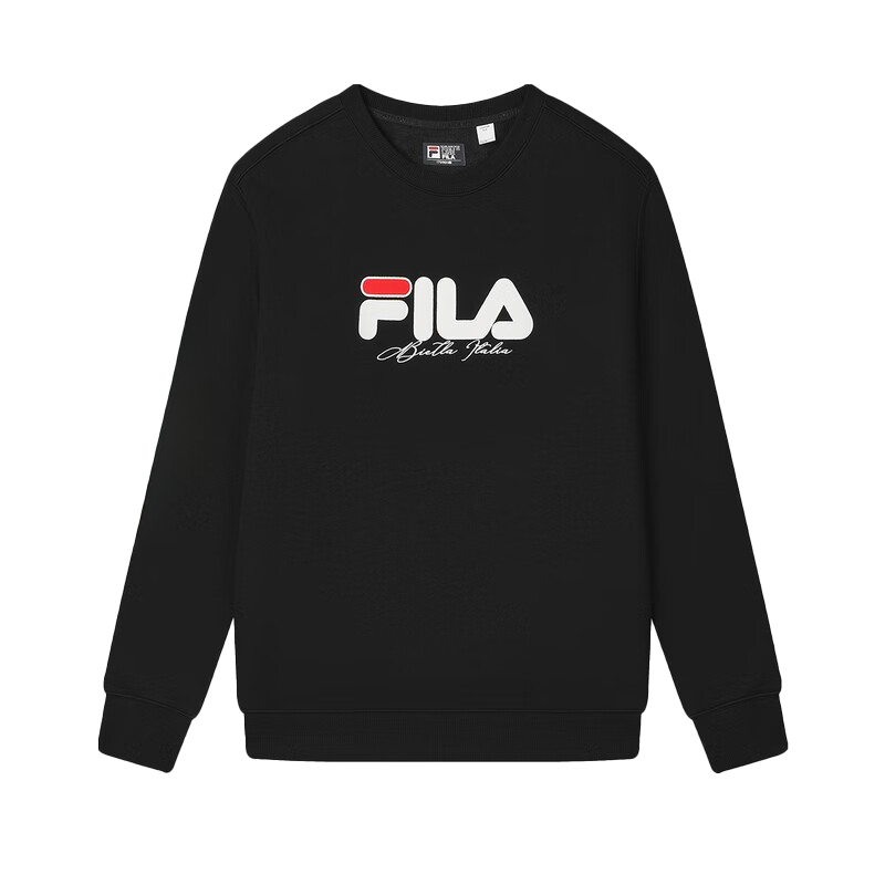 FILA ORIGINALE Crew Neck Pullover Loose Fit Fleece Lined American Vintage Sweatshirt Unisex Jet Black