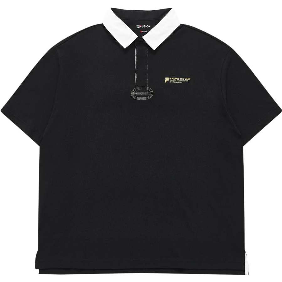 FILA FUSION Trendy Brand Street Collection Polo Shirt Men's Pitch Black