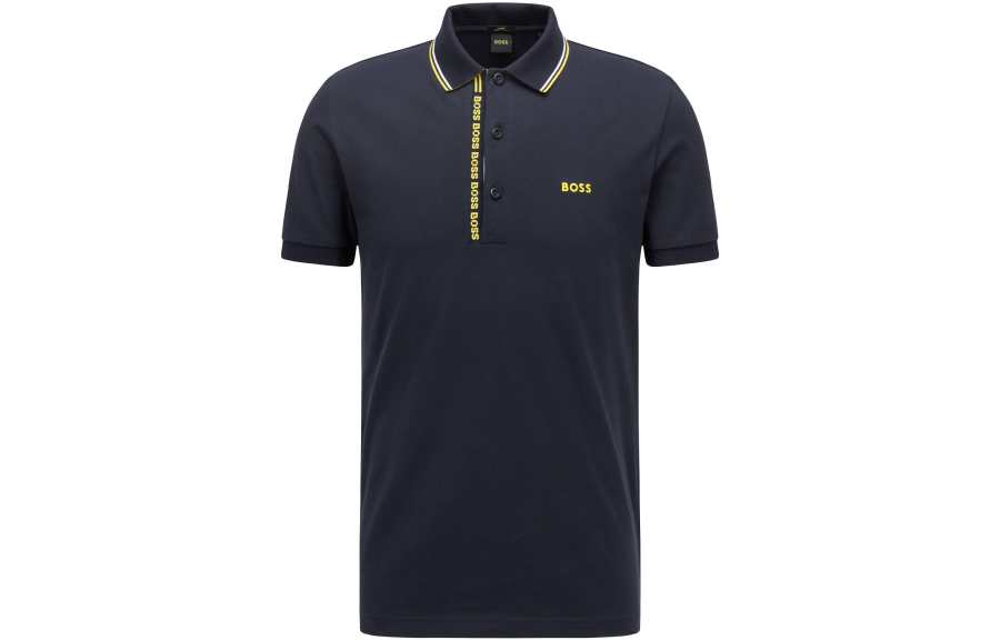 HUGO BOSS Polo Shirts Men's Navy Blue Polo Collar Moderate Straight Fit