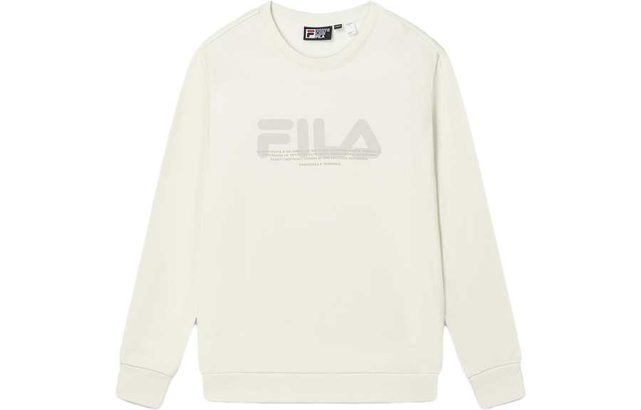 FILA ORIGINALE Letter Logo Print Crew Neck Casual Fleece Lined Pullover Sweatshirt Men's Feather Soft White