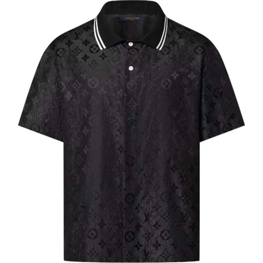 LOUIS VUITTON Monogram Moire Jacquard Short Sleeved Silk Shirt