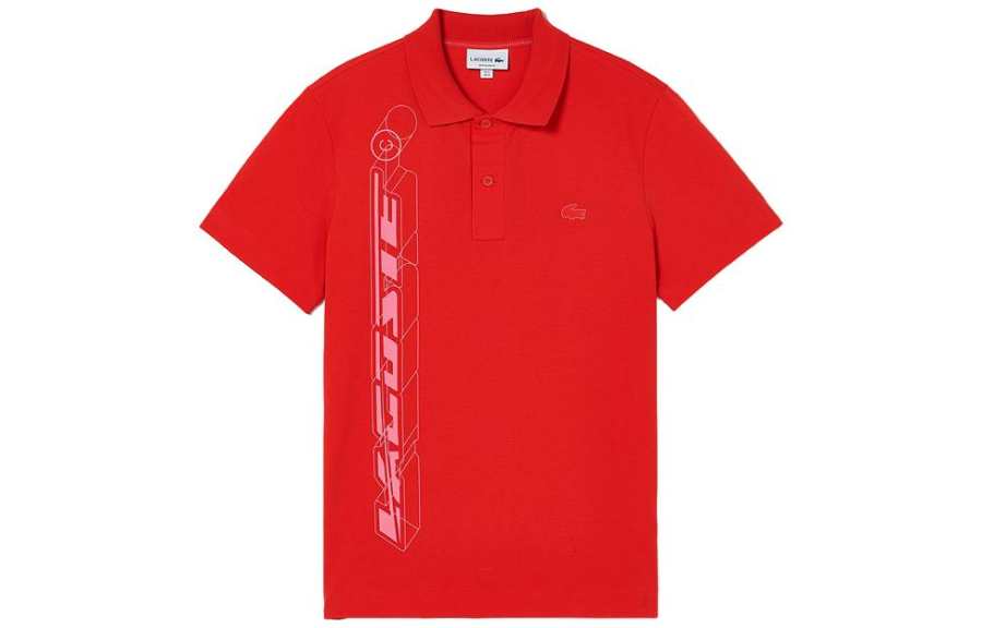 LACOSTE Polo Shirts Men's Red Polo Collar Moderate Straight Fit