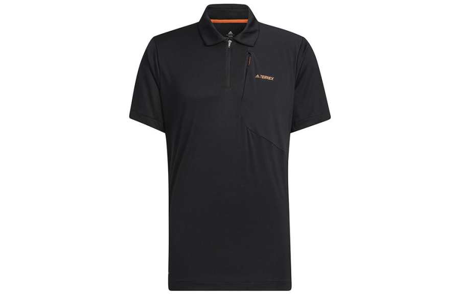 Adidas Adidas Polo Shirts Men's Black Polo Collar Moderate Straight Fit