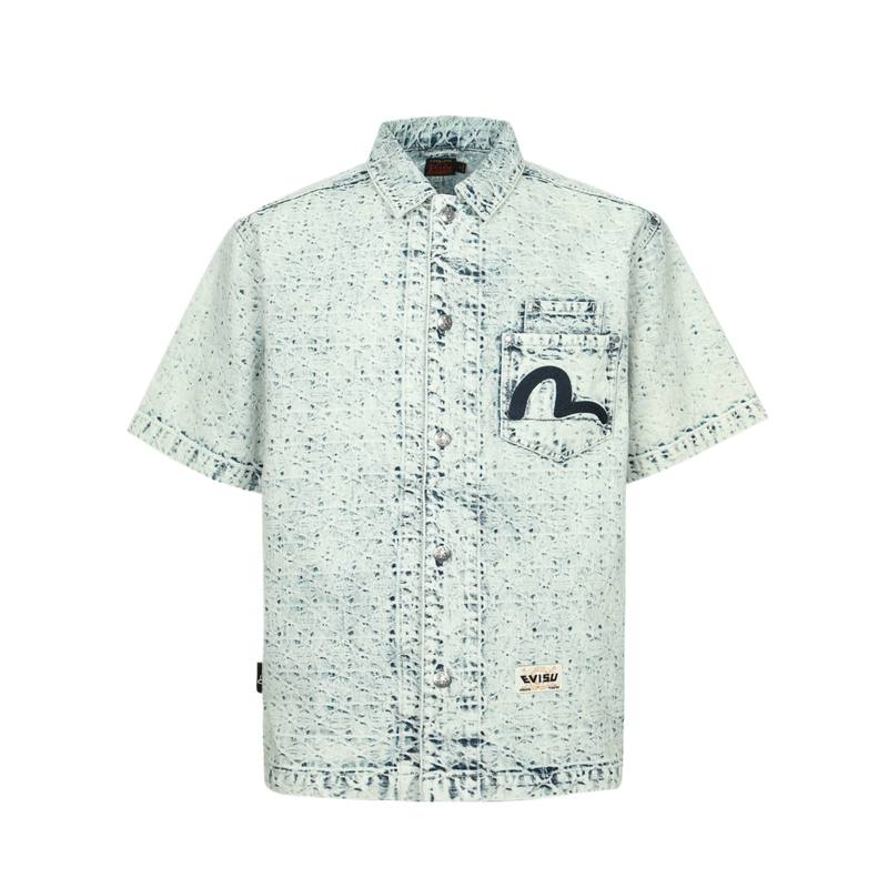 EVISU EVISU Shirts Men's Denim Blue Lapel Moderate Denim