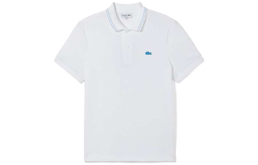 LACOSTE Polo Shirts Men's White Polo Collar Moderate Straight Fit