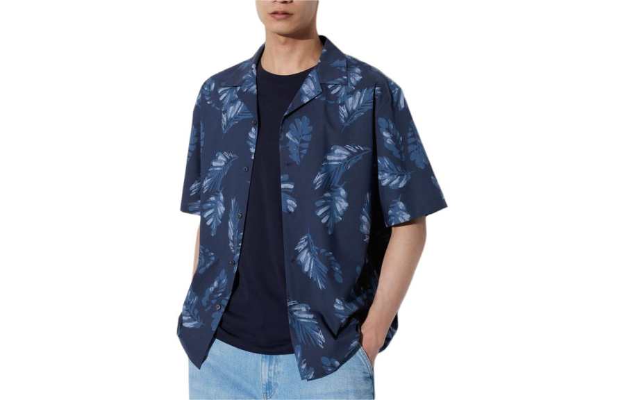 UNIQLO Shirts Unisex Navy Blue Pointed Collar Moderate Other