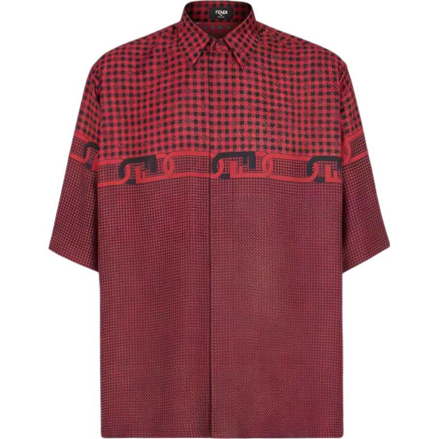FENDI Shirts Men's Red Lapel Moderate Other