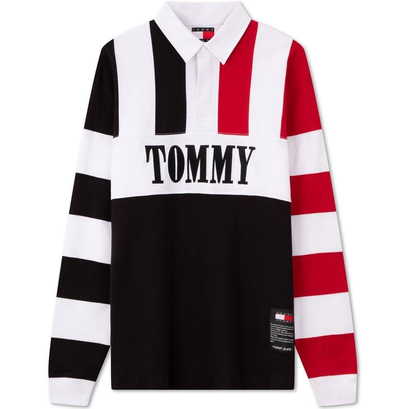 Tommy Hilfiger Polo Shirt Unisex Black White Red Multicolor BDS