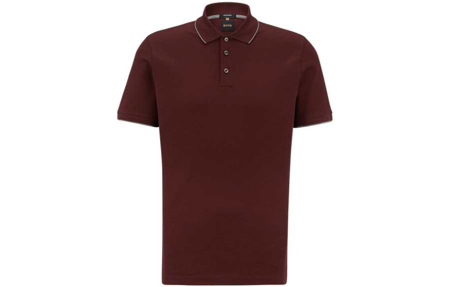 HUGO BOSS Polo Shirts Men's Dark Red Polo Collar Moderate Straight Fit