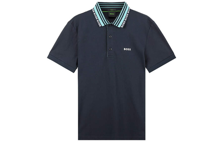 HUGO BOSS Polo Shirts Men's Blue Polo Collar Moderate Straight Fit