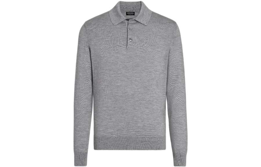 Ermenegildo Zegna Polo Shirts Men's Gray Polo Collar Moderate Straight Fit