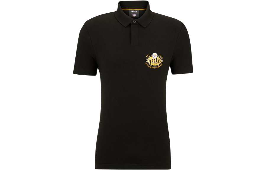HUGO BOSS Polo Shirts Men's Black Polo Collar Moderate Straight Fit
