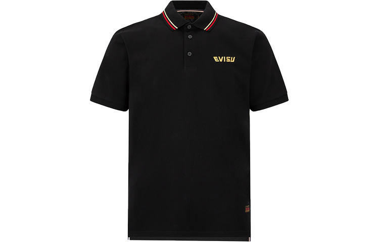 EVISU Polo Shirts Men's Black Polo Collar Moderate Straight Fit