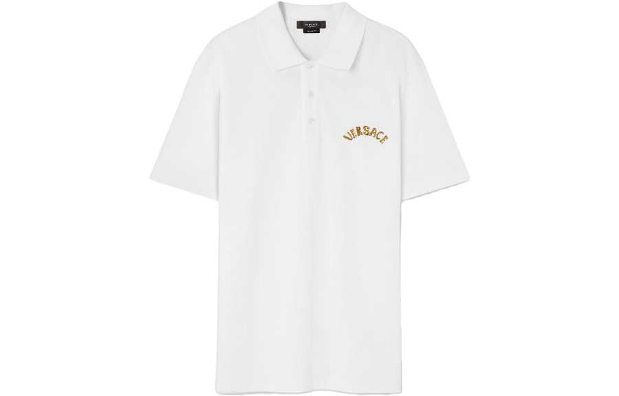 VERSACE Seashell Baroque Logo Embroidered Short Sleeved Polo Shirt
