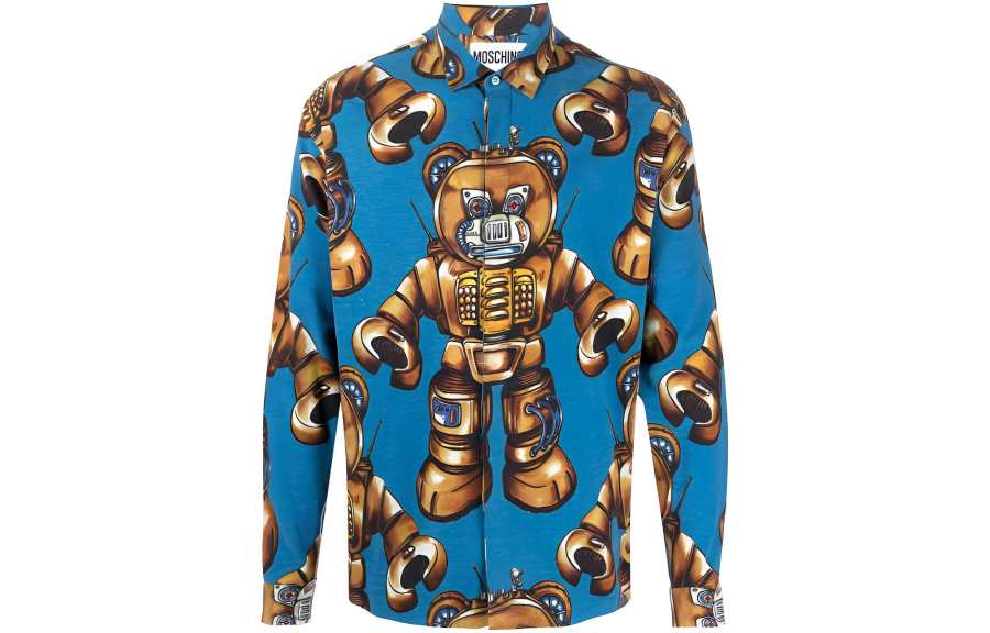 MOSCHINO Shirts Men's Blue Crew Neck Moderate Other
