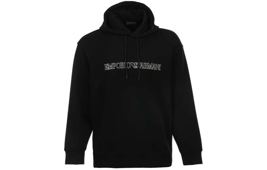 EMPORIO ARMANI Oversized Double jersey Hooded Sweatshirt With Logo Embroidery Trim